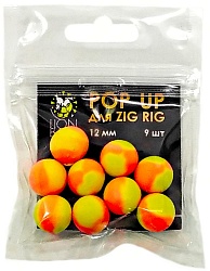 Бойлы плавающие Pop-Up для Zig-Rig LION BAITS двухцветные желто-оранжевые 12мм 9шт